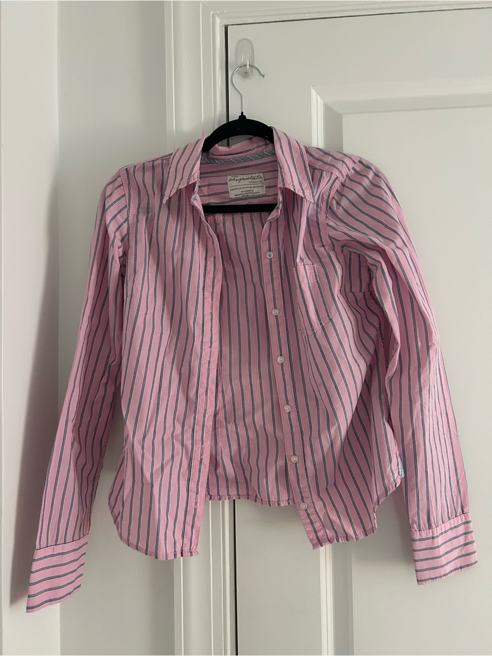 Aeropostale Pink and Navy Stripe Button-Down Shirt